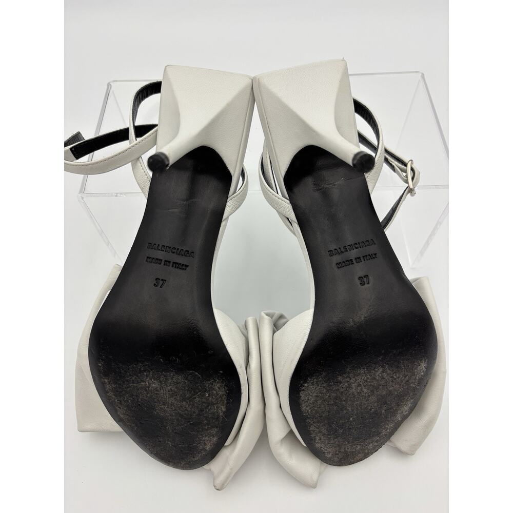 Balenciaga Knife Bow Sandals White Leather Size 37 / 7 Ankle Strap Pillow Puff - Picture 7 of 16